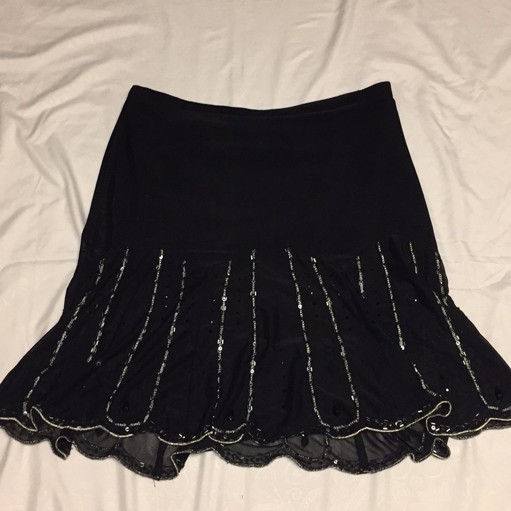 Black knee length beaded detailed skirt